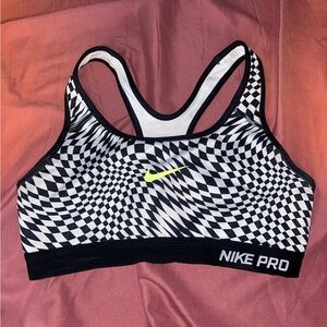 Nike Pro Women's Checkered Sports Bra - Black, White, and Neon Yellow